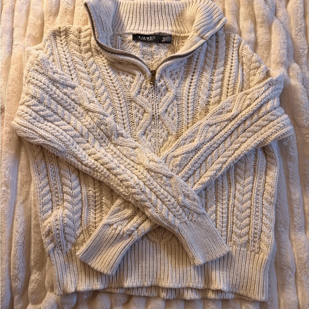 Aran-Knit Cotton Half-Zip Sweater - Cream